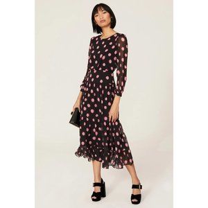 Saloni Isabel Polka Dot Silk Midi Dress Size 6
